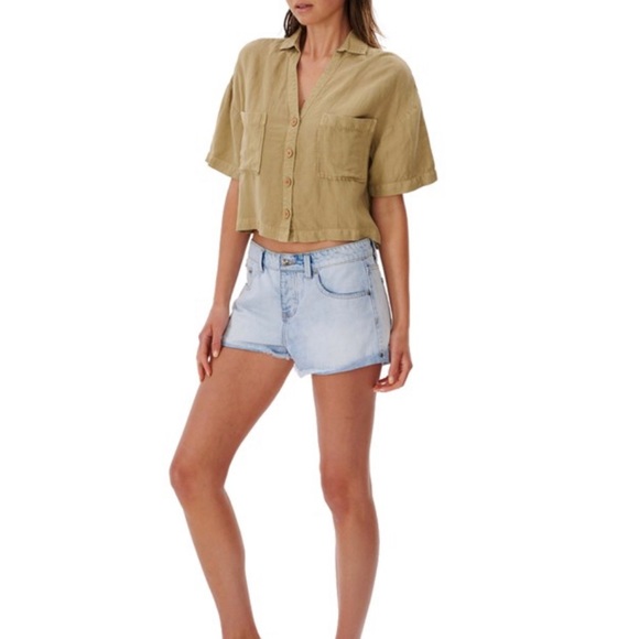 NWT RipCurl Oversized Linen Short Sleeve Button Up Shirt Light Olive Size Small - Picture 5 of 11